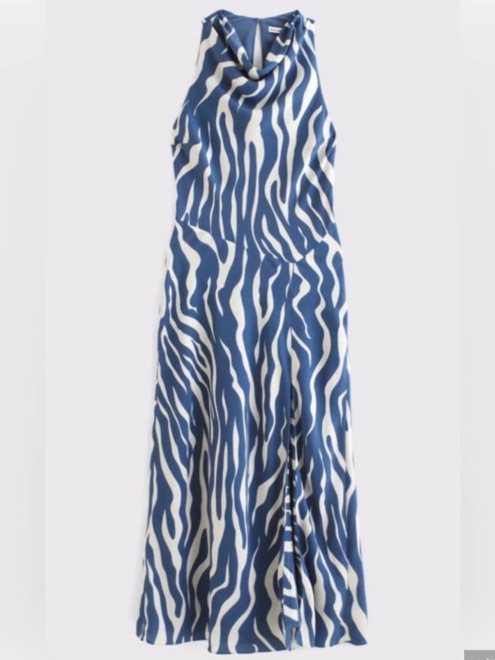 Abercrombie & Fitch Blue and Cream Sleeveless Cowl-Neck Midi Dress